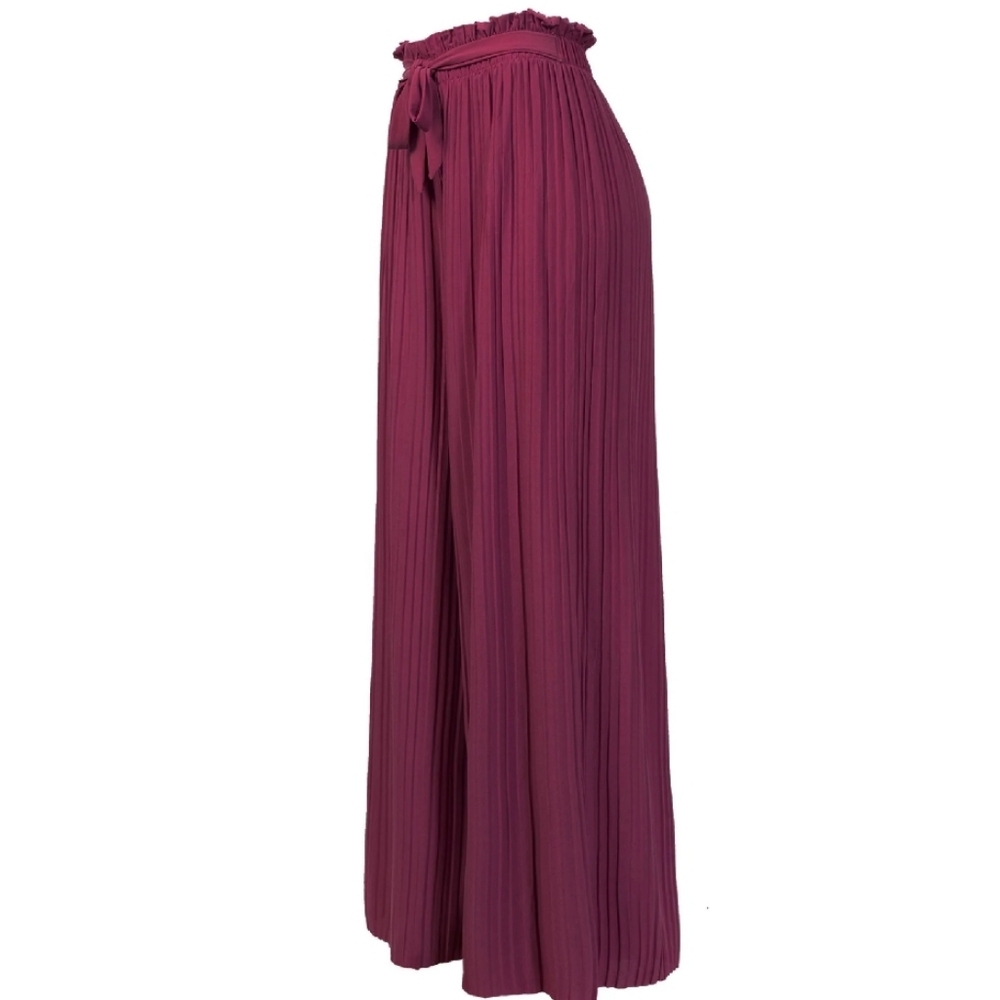 Mixy Plissee Wide Leg High Waisted Belted Chiffon Pants Pleated Lightweight Y2k